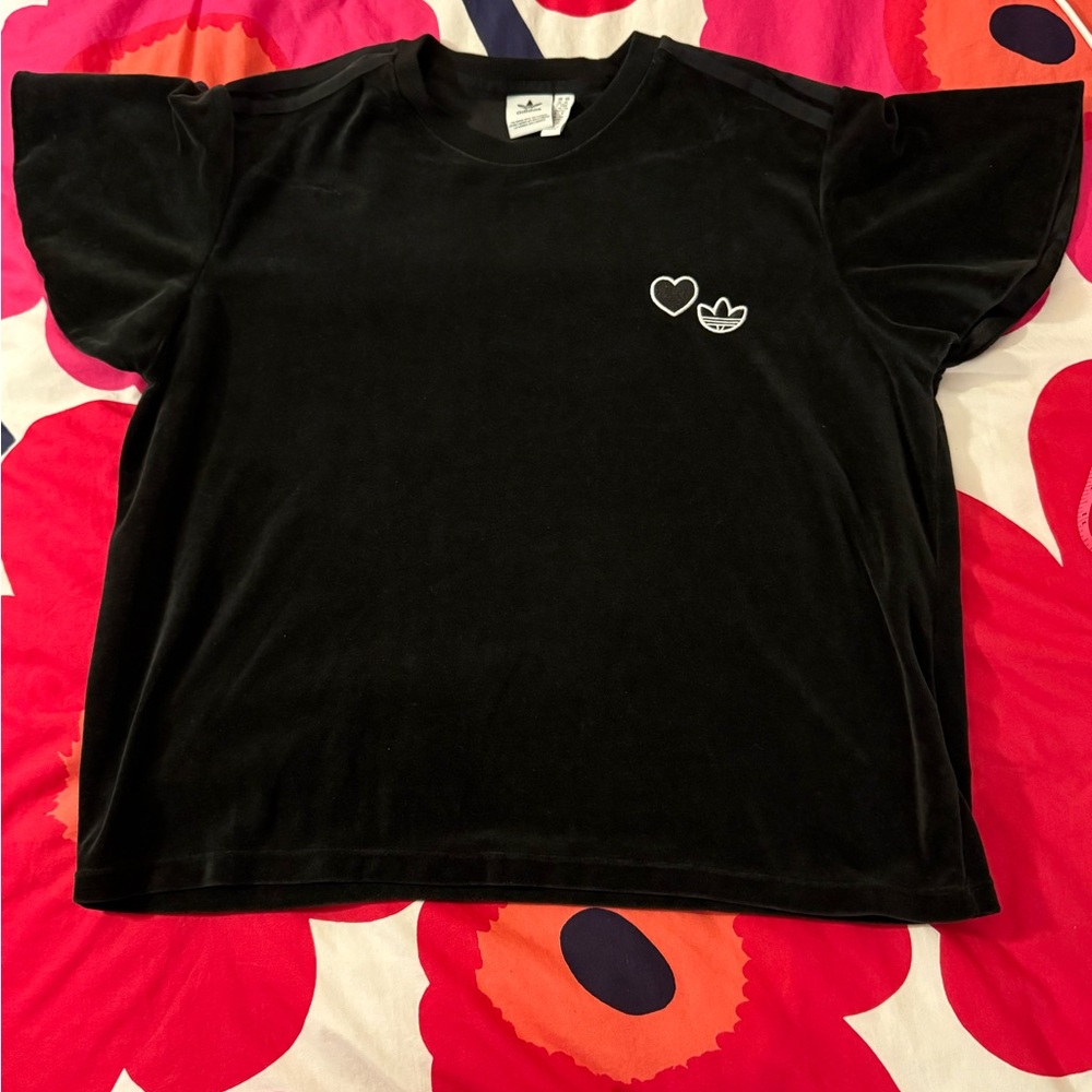 adidas Black Velvet Tee with Heart & Trefoil Detail